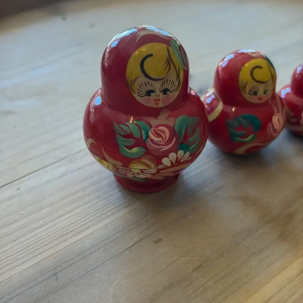 Matryoshka Nesting hand painted Dolls Set - Red Floral Design